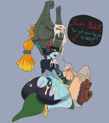 1boy 1girls clothing cum english_text facesitting female handjob imp imp_midna jojojiva link link_(twilight_princess) male midna orange_hair penis shortstack tagme text the_legend_of_zelda twilight_princess