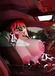 3d_(artwork) absurd_res anthro areola big_breasts big_penis blender_cycles breast_on_penis breasts car cyberpunk_2077 digital_media_(artwork) female genitals glowing glowing_body hair haolde hi_res huge_breasts huge_cock nadege_(lunhaadviin) nipple_piercing nipples penis piercing pink_areola pink_hair pink_nipples reptile scalie sitting snake solo vehicle