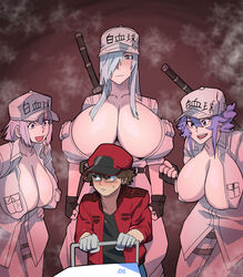 1boy 3girls aa-2153 big_breasts breasts cleavage female glasses hataraku_saibou hataraku_saibou_black hotsaurus huge_breasts no_bra red_blood_cell_(hataraku_saibou) red_blood_cell_(hataraku_saibou_black) tagme u-1196 u-1212 u-8787 white_blood_cell_(hataraku_saibou) white_blood_cell_(hataraku_saibou_black)