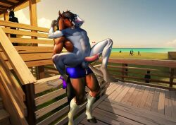 absurd_res anthro beach bodily_fluids cum cum_in_ass cum_inside cumshot duo ejaculation equid equine exhibit exhibitionism g4briel_ink genital_fluids hi_res horse humanoid hybrid male male/male mammal sex standing standing_sex