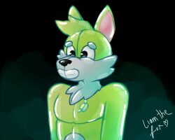 animate_inanimate anthro canine furry green_skin inflatable jet_wodwing latex living_inflatable pool_toy smile transformation wolf