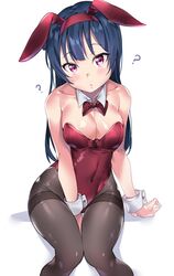 ? blue_hair blush breasts bunny_ears bunnysuit love_live! love_live!_sunshine!! medium_breasts pantyhose purple_eyes tem10 tsushima_yoshiko wrist_cuffs