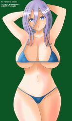 1girls belly bikini breasts date_a_live edit female_only grey_eyes grey_hair light-skinned_female takamiya_mio thighs