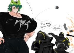 alien_girl ass_bigger_than_head big_ass big_breasts ear_piercing green_hair helldiver_(helldivers) helldivers helldivers_2 jeans roach rochi rochi(rrrroch1) rrrroch1 taller_girl tattoo tomboy