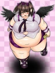 bbw belly_overhang big_belly big_female blush chubby chubby_female embarrassed fat fat_female fat_fetish fat_girl fat_woman fatty hatate_himekaidou large_female obese obese_female overweight overweight_female plump pork_chop sweatdrop sweating thick_thighs touhou tubby weight_gain