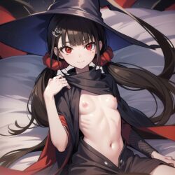 ai_generated danganronpa danganronpa_v3 harukawa_maki small_breasts smiling_at_viewer witch_hat