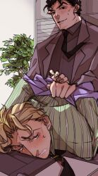 arms_behind_back bent_over_desk bent_over_table diamond_is_unbreakable dubious_consent gay gay_domination imminent_sex jojo's_bizarre_adventure kosaku_kawajiri male_only no_visible_genitalia restrained_arms yaoi yoshikage_kira yu_kakari