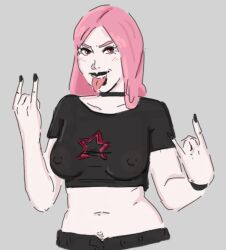 clothed crullet curvy curvy_female curvy_figure exposed_nipples fortnite fortnite:_battle_royale haze_(fortnite) ineffective_clothing no_bra pink_hair red_eyes sagging_breasts