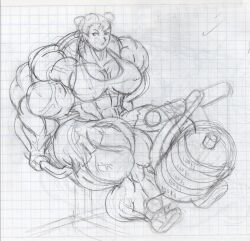 abs biceps breasts chun-li extreme_muscles female matl monochrome muscles muscular muscular_arms muscular_female muscular_legs muscular_thighs pecs sketch sketch_page street_fighter