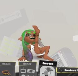 3d accurate_art_style duskizi edit edited edited_image female female_focus female_only green_eyes green_hair inkling inkling_girl legs_up mesa_(duskizi) nintendo presenting presenting_pussy pussy pussy_lips reupload screenshot_edit solo splatoon tanned tanned_skin