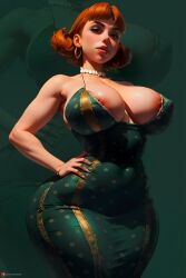 1girls ai_generated big_breasts cleavage curvy dress female_only hand_on_hip huge_breasts jimmy_neutron_boy_genius judy_neutron milf mommy necklace nickelodeon red_head waifustart