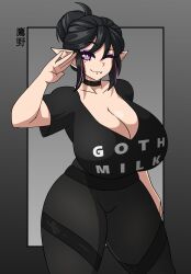 big_boobs big_breasts big_tits black_hair boobs breasts elara_(vtuber) elf elf_ears elf_female goth goth_girl huge_boobs huge_breasts huge_tits piercing piercings pointy_ears purple_eyes t-shirt takanoart tits virtual_youtuber