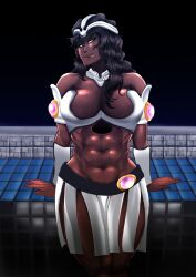 1girls abs big_breasts bleach curly_hair dark-skinned_female mila_rose muscular muscular_female resting revealing_clothes soyuzu tongue_out