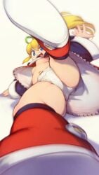 1girls blonde_hair blue_eyes boots breasts capcom from_below ironarmwhoopi mega_man mega_man(classic) nipples open_mouth panties ponytail rape ribbon roll simple_background small_breasts white_background