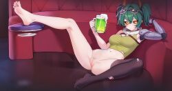 cosmic_cocktails green_hair horny_capybara mechanical_arm nude nude_female original original_character pussy pussy_out