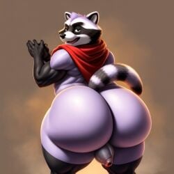 1boy 1boys ai_generated anthro anus big_ass big_butt big_penis black_eyes fur furry furry_only gay indigo_park muscular purple_body raccoon rambley_(indigo_park) rambley_raccoon solo tail