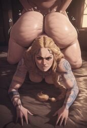 ai_generated ass_bigger_than_head ass_bigger_than_torso bellecosplayer big_ass big_breasts blonde blonde_female blonde_hair bottom_heavy braid doggy_style god_of_war huge_ass lard_ass massive_ass milf older_female pawg sif_(god_of_war) thick wide_ass wide_hips