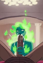 ai_generated beatriz_da_costa blowjob cum_in_mouth dark-skinned_male dcau fellatio fire_(dc) fire_dc flaming_hair huge_cock hyper_penis oral will_of_ai