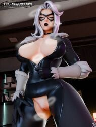 big_breasts black_cat_(fortnite) black_cat_(marvel) breasts choker clothed clothed_female clothing exposed_pussy felicia_hardy female female_only fortnite looking_down looking_down_at_viewer marvel marvel_comics mask masked masked_female open_clothes partially_clothed partially_clothed_femalee shiny shiny_skin solo solo_female spider-man_(series) steamy steamy_breath steamy_pussy the_collectorhd thick_thighs white_hair