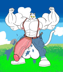 background balls big_balls big_penis domestic_cat epic_games feet fortnite furry gay ghost_meowscles happy male male_only meowscles_(fortnite) muscles naked nipples pants penis ripped_pants srosseen tail