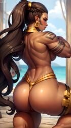 ai_generated ass female human illaoi league_of_legends looking_at_viewer looking_back looking_back_at_viewer mistress_makima topless video_games