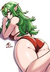 1girls ass big_ass bikini breasts color female female_only fire_emblem fire_emblem_awakening green_eyes green_hair large_breasts looking_at_viewer looking_back manakete nintendo one_eye_closed pointy_ears red_bikini red_swimsuit rotomdocs smile smiling solo solo_female swimsuit thick_thighs thighs tiki_(adult)_(fire_emblem) tiki_(adult)_(summer)_(fire_emblem) tiki_(fire_emblem)