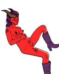 1girls boots breasts color colored demon female female_only horns nude red_skin tagme tattoo wonderelagon