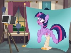 absurd_res accurate_art_style alicorn anus artist_name backdrop blush camera curtains cutie_mark dock_(anatomy) equid equine feathered_wings feathers female feral friendship_is_magic furniture genitals hair hasbro hi_res hooves horn icaron inanimate_transformation inside lamp mammal mid_transformation my_little_pony mythological_creature mythological_equine mythology on_one_leg open_mouth petrification plinth purple_body purple_eyes purple_hair purple_tail purple_wings pussy solo standing statue_transformation statuefication statufication story story_at_source story_in_description table tail transformation tripod twilight_sparkle_(mlp) underhoof unicorn watermark window wings