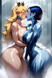 ai_generated cortana female halo_(game) halo_(series) joetest kissing mario_(series) nintendo princess_peach shower