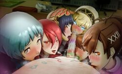 1boy 3d 6+girls 6girls aigis_(persona) ball_sucking big_penis blonde_hair blowjob blue_eyes blue_hair brown_eyes brown_hair collaborative_fellatio deepthroat_mark fellatio female_protagonist_(persona_3) fuuka_yamagishi harem human human_female human_male kiss_mark kotone_shiomi large_penis licking licking_nipple light-skinned_female light-skinned_male light_skin lipstick lipstick_mark lipstick_on_penis makeup makoto_yuki male_pov megami_tensei metis_(persona) mitsuru_kirijo multiple_girls nipple_stimulation oral partial_male penis persona persona_3 persona_3_portable pov rainbow_party red_eyes red_hair reliusmax robot robot_girl saliva saliva_string saliva_trail straight triple_fellatio xelandis yamagishi_fuuka yukari_takeba