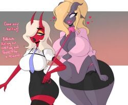 2girls big_belly demon demon_girl duo fat fatty female_focus female_only leash lesbian nyanilla_ slave tagme yuri