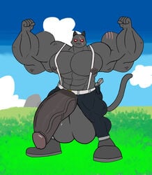 background balls big_balls big_penis domestic_cat epic_games feet fortnite furry gay happy male male_only meowscles_(fortnite) muscles naked nipples pants penis shadow_meowscles_(fortnite) srosseen tail