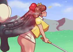 1girls big_balls big_breasts big_butt big_penis big_penis_small_balls blush bob-omb breasts butt dangling_testicles dedalo female golf golf_club heavy_blush hips huge_cock hyper hyper_genitalia hyper_penis interspecies king_bob-omb large_penis larger_male mario_(series) mario_golf musk nintendo pale-skinned_female pale_skin penis penis_on_back perky_breasts princess princess_daisy puckered_lips pussy small_balls smaller_female steam sweat thick_penis thick_thighs unseen_male_face