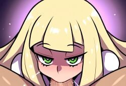 1boy 1boy1girl 1girls ai_generated blonde_hair blowjob fellatio female half-closed_eyes lillie_(pokemon) mullon novelai oral pokemon pokemon_sm pov straight top_heavy