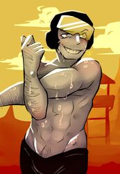 1boy body_blush body_hair captain_(tankmen) muscular muscular_male newgrounds shirtless suggestive suggestive_look suggestive_pose sweat tankmen