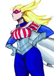 blonde_hair busty female hourglass_figure my_hero_academia no_sex patriotic_clothing randomart slim_waist solo_female star_and_stripe_(my_hero_academia) tagme thick_thighs united_states_of_america