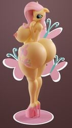 1girls 3d anthro ass breasts female female_only fluttershy_(mlp) furry high_heels huge_ass huge_breasts lunar57 my_little_pony solo straight_hair thick_thighs turntable voluptuous