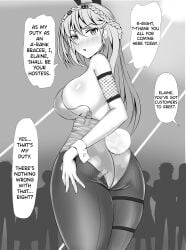 absurd_res altered_common_sense ass braided_hair breasts bunny_costume bunny_ears bunny_girl bunny_tail bunnysuit change_in_common_sense common_sense_change crowd crowd_watching eiyuu_densetsu elaine_auclair english_text female female_focus female_only kuro_no_kiseki large_breasts monochrome no_visible_genitalia pantyhose translated unaware unaware_hypnosis vibrator vibrator_cord vibrator_under_clothes