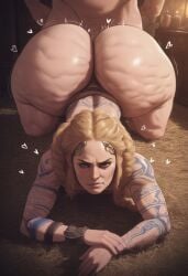 ai_generated ass_bigger_than_head ass_bigger_than_torso bellecosplayer big_ass big_breasts blonde blonde_female blonde_hair bottom_heavy braid doggy_style god_of_war huge_ass lard_ass massive_ass milf older_female on_hay pawg sif_(god_of_war) thick unimpressed wide_ass wide_hips