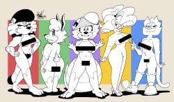 5girls anthro ass breasts censored female furry pac-man_eyes pose tagme why2kz