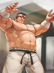 bulge flaccid goro_daimon king_of_fighters kuki1210 male male_only muscles muscular shirtless snk solo solo_male sweat sweating