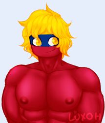 big_pecs blonde_hair blonde_hair_male colombia colombia_(countryhumans) colombian colombian_flag countryhuman countryhumans luxoh nipples red_skin smiling