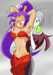 2girls angler_fish_siren blush embarrassed female female_only multiple_girls nintendo shantae shantae_(character) shantae_and_the_seven_sirens shino_no_mekitsune smooth_skin tickle_torture tickling yuri