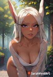 1girls ai_generated barely_clothed bent_over blush blushed boku_no_hero_academia bunny_ears bunny_tail cleavage female female_focus light_skinned_female long_hair looking_at_viewer medium_breasts miruko my_hero_academia outdoors outside rumi_usagiyama sarahvividart seductive seductive_eyes seductive_smile see-through_clothing shiny_skin solo solo_focus white_hair