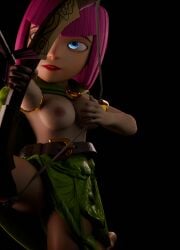 accurate_art_style archer archer_(clash_of_clans) blue_eyes clash_(series) clash_of_clans clash_royale focus pink_hair sadedade touching_breast