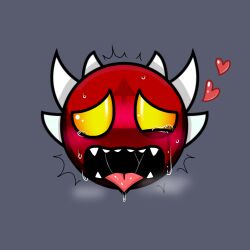 1boy ahe_gao ahegao_face arrow big_head blush circle_head crying demon extreme_demon face_closeup geometry_dash gray_background heart heart_symbol horns horny non-human orgasm_face pleasure red_skin saliva saliva_trail steam sweat tears tongue_out toony wtf yellow_eyes