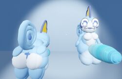 1boy 3d :3p anthro anthro_only basic_background big_ass big_balls big_penis blazeman345_(artist) blue_skin chubby damien_(plushtrapboyuwu) derpy_eyes fat_ass hyper hyper_balls hyper_penis nintendo pokemon pokemon_(species) rec_room scalie shaded shiny_skin shortstack small_feet sobble tail uncircumcised