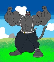 background balls big_balls big_penis bulge domestic_cat epic_games feet fortnite furry gay happy male male_only meowscles_(fortnite) muscles nipples pants penis shadow_meowscles_(fortnite) srosseen tail