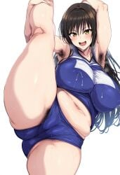 1girls ai_generated big_breasts black_hair blush female female_focus hairy_armpits hairy_pussy huge_breasts kotegawa_yui lactation large_breasts light-skinned_female looking_pleasured plump thick_thighs thighs to_love-ru yellow_eyes