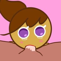 brown_hair cookie_run cookie_run_ovenbreak crying crying_with_eyes_open cum gingerbright ilovecream5 purple_eyes sucking_penis tears